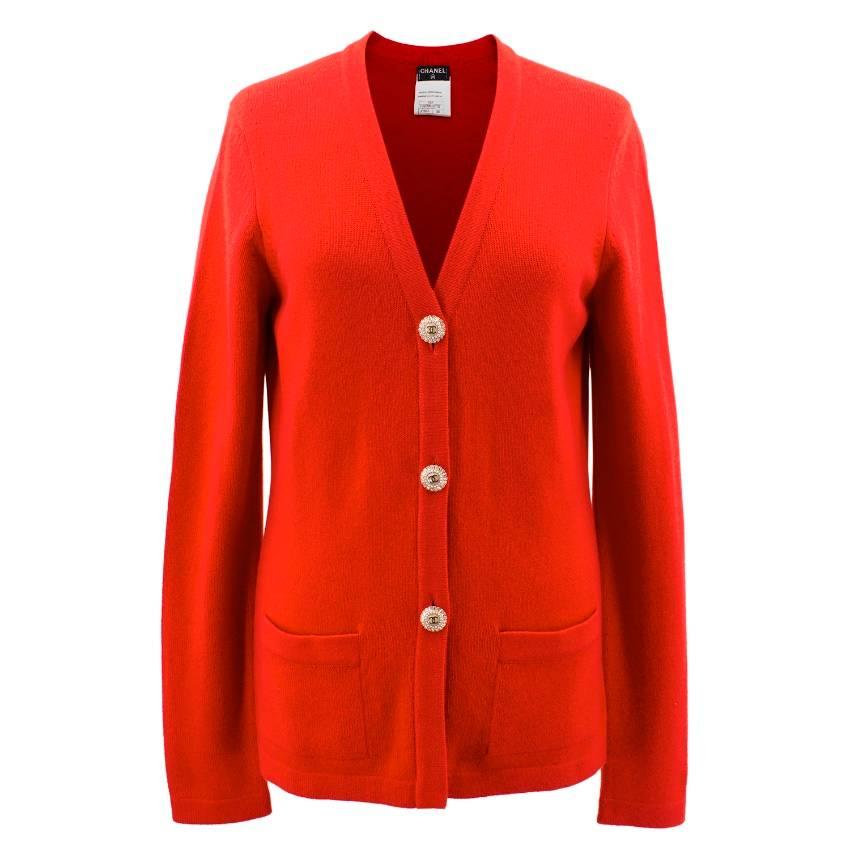 Chanel Red Cashmere Long Sleeved Cardigan For Sale