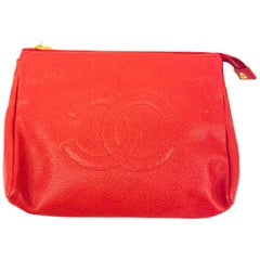 Vintage Chanel Red Caviar Cosmetic Bag 
