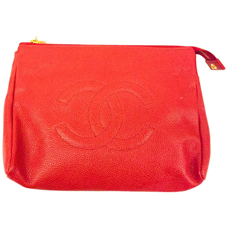 Chanel red caviar cosmetic bag  For Sale