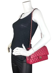 Chanel Red Caviar Leather 10" Medium Double Flap Classic Bag with GHW