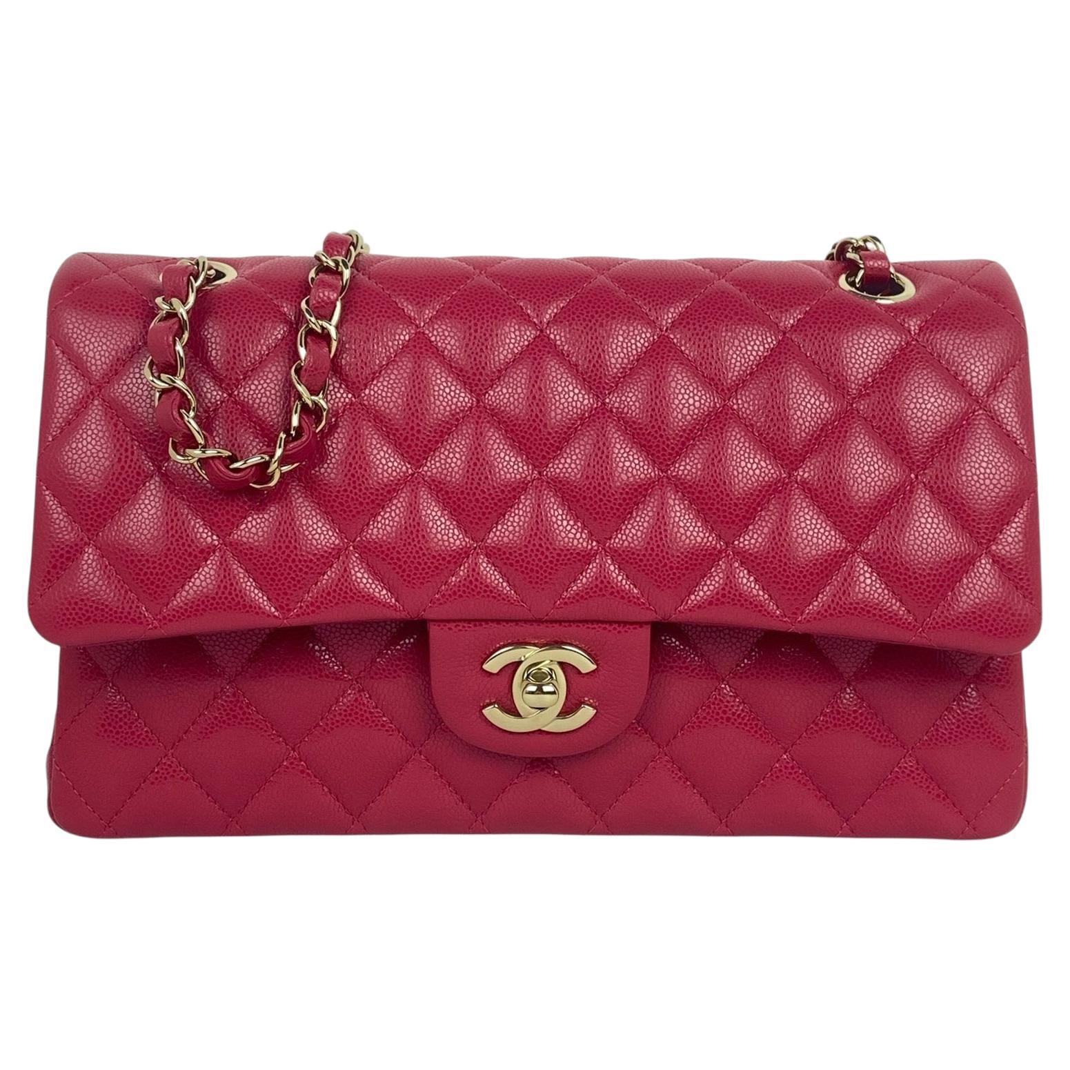 Chanel Red Caviar Leather 10" Medium Double Flap Classic Bag with GHW