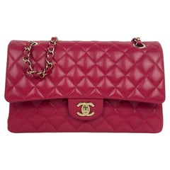 Chanel Red Caviar Leather 10" Medium Double Flap Classic Bag with GHW