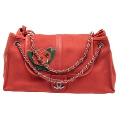 Chanel Red Caviar Leather Camellia Patch Accordion Bag