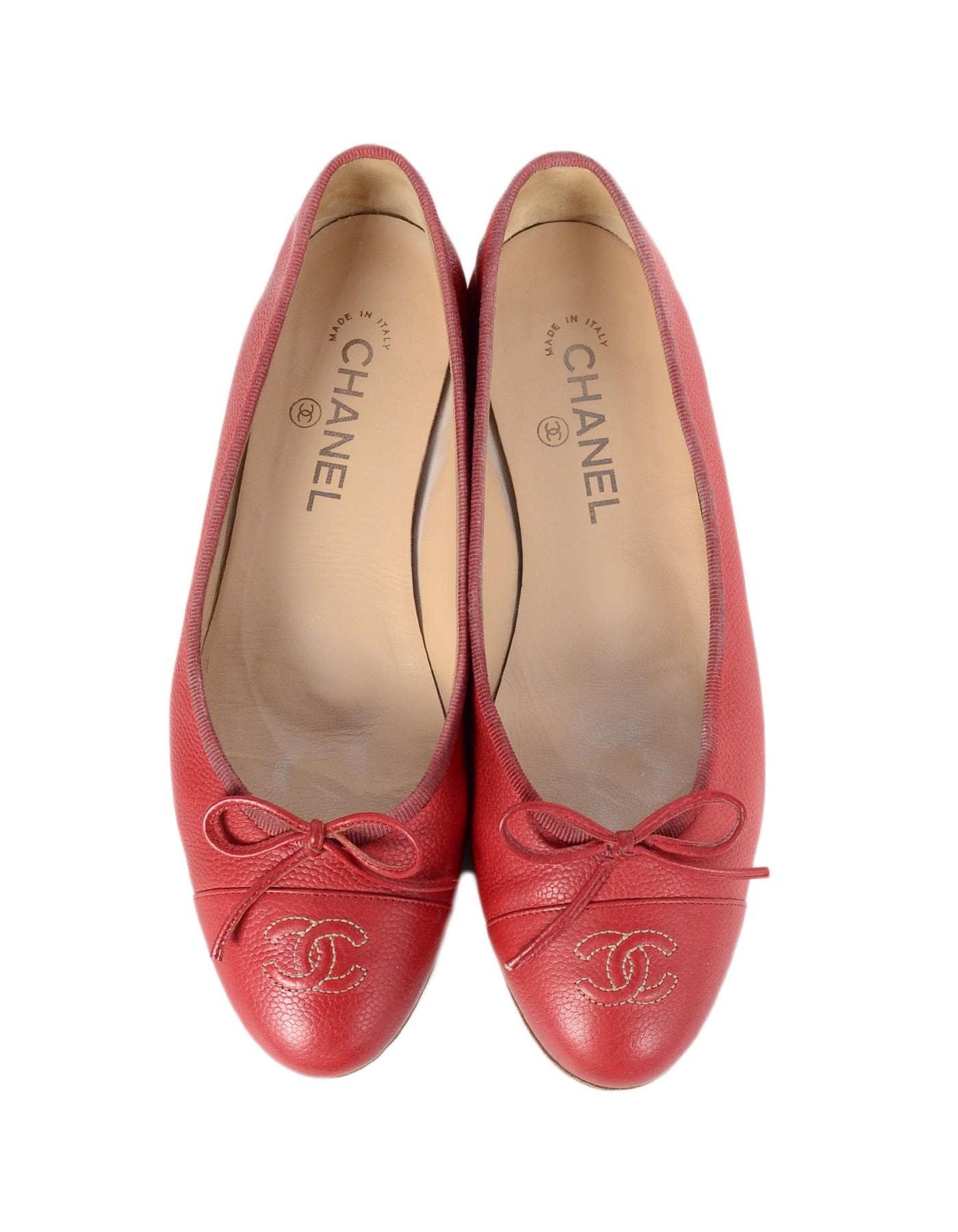 Nybegynder makeup Den aktuelle Chanel Red Caviar Leather CC Ballet Flats sz 39.5 For Sale at 1stDibs