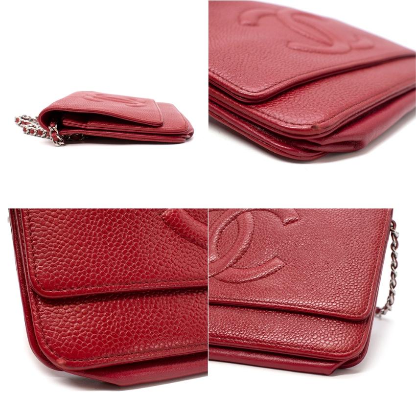 Women's Chanel Red Caviar Leather CC Logo Wallet on Chain For Sale
