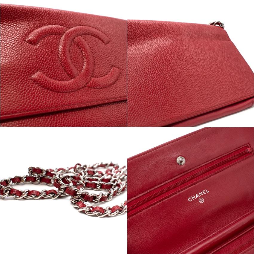 Chanel Red Caviar Leather CC Logo Wallet on Chain For Sale 1
