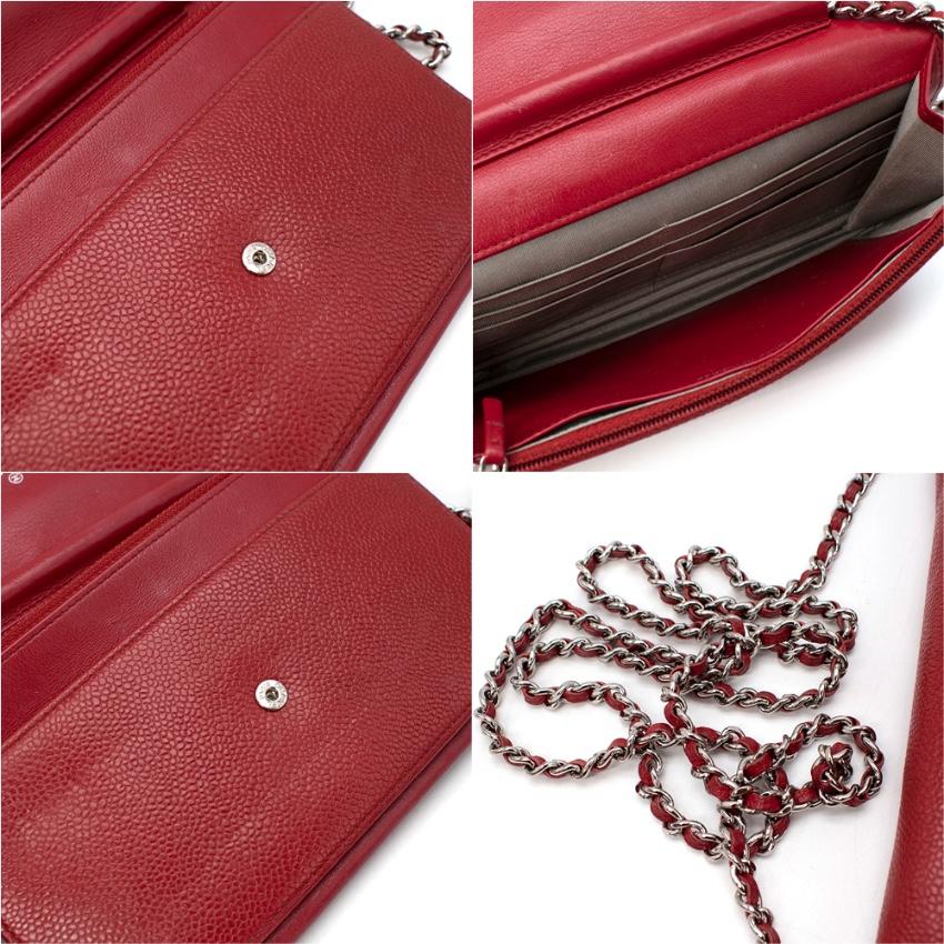 Chanel Red Caviar Leather CC Logo Wallet on Chain For Sale 2
