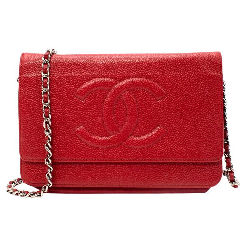 Chanel Red Caviar Leather CC Logo Wallet on Chain For Sale at 1stDibs