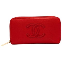 Chanel Red Caviar Leather CC Long Wallet