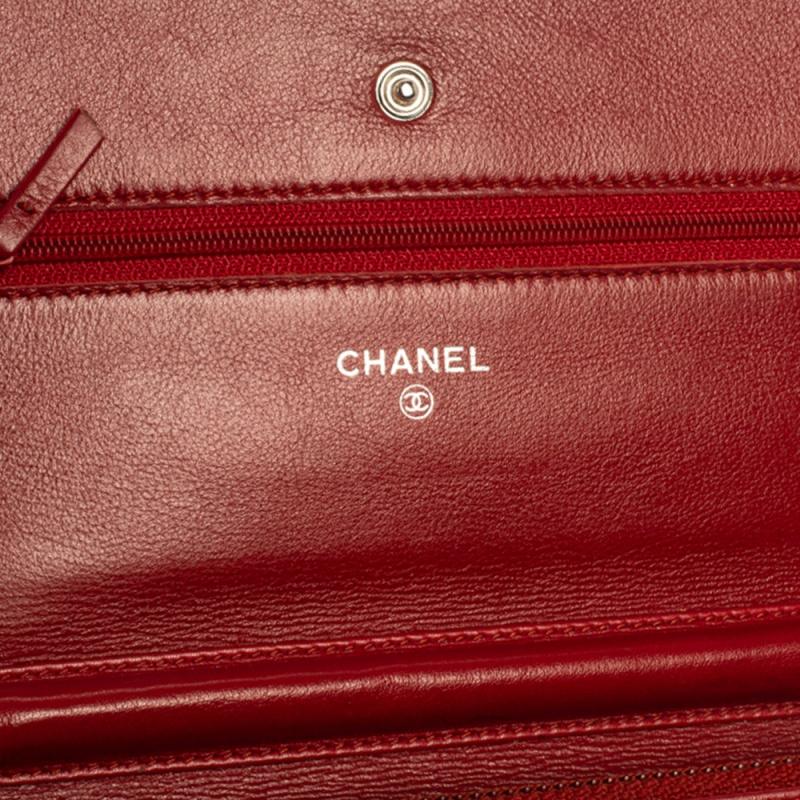 Chanel Red Caviar Leather CC Timeless Wallet On Chain 6