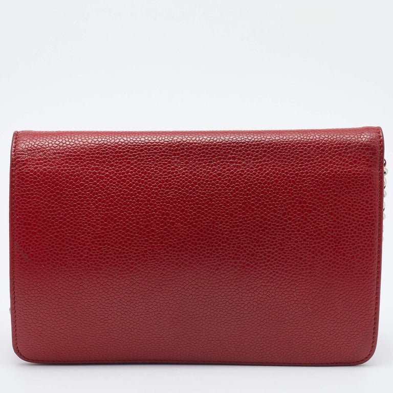 Chanel Red Caviar Leather CC Timeless Wallet on Chain For Sale at