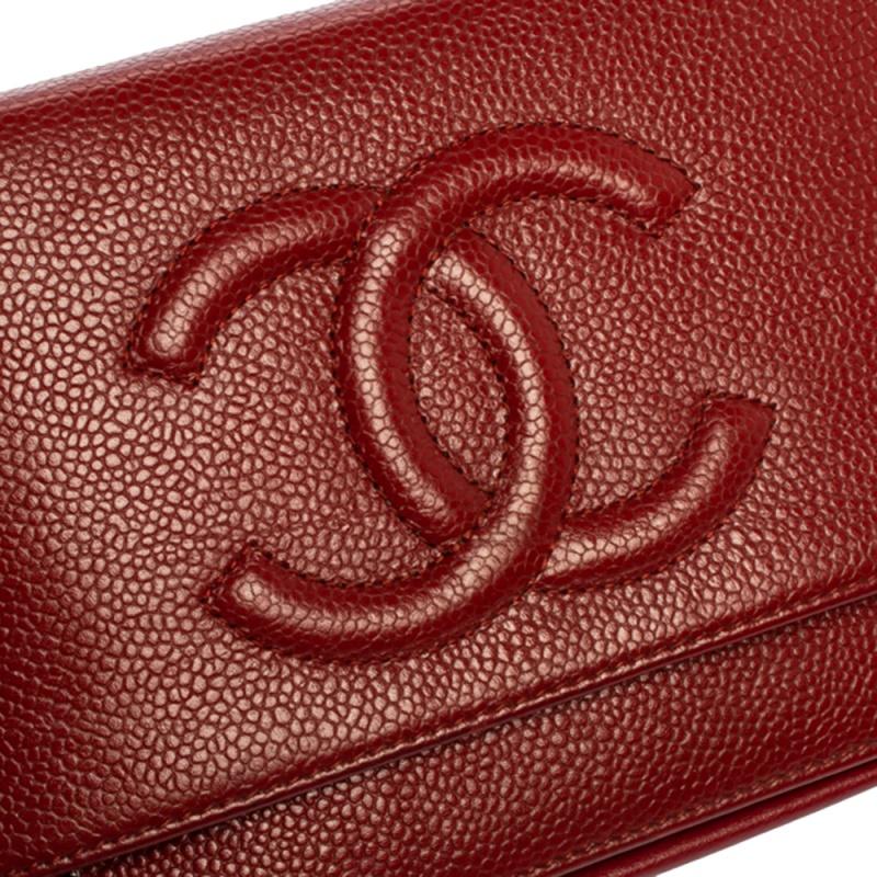Chanel Red Caviar Leather CC Timeless Wallet On Chain 2