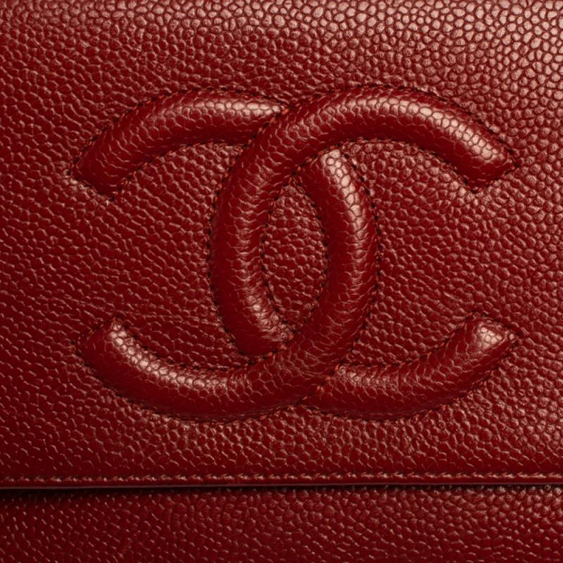 Chanel Red Caviar Leather CC Timeless Wallet On Chain 3