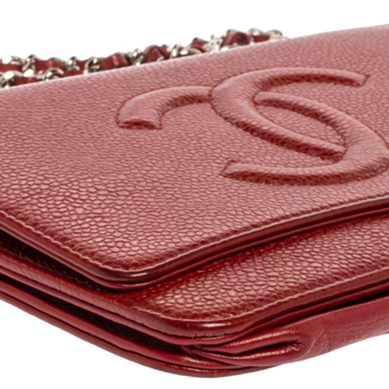 Chanel Red Caviar Leather CC Timeless Wallet On Chain 4