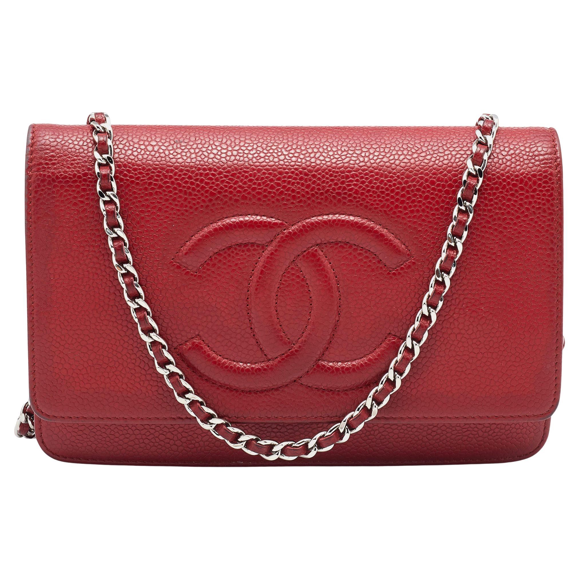 Chanel Red Caviar Leather CC Timeless Wallet on Chain For Sale at 1stDibs