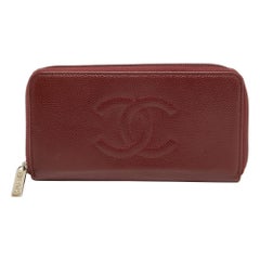 Chanel Red Caviar Leather CC Timeless Zip Around Wallet