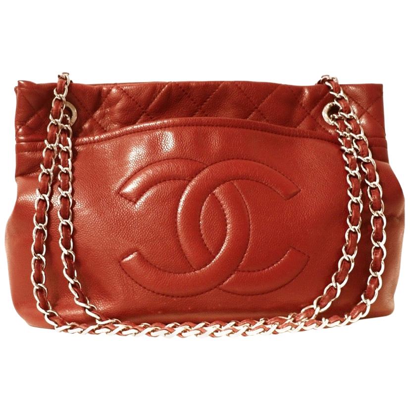 Chanel Red Caviar Leather CC Tote