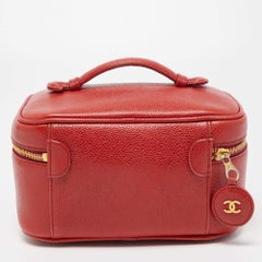 Chanel Red Caviar Leather CC Vanity Case
