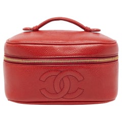 Chanel Red Caviar Leather CC Vanity Case