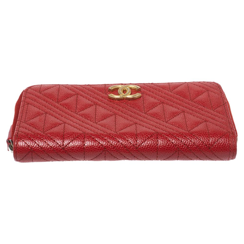 Women's Chanel Red Caviar Leather CC Zip-Around Wallet