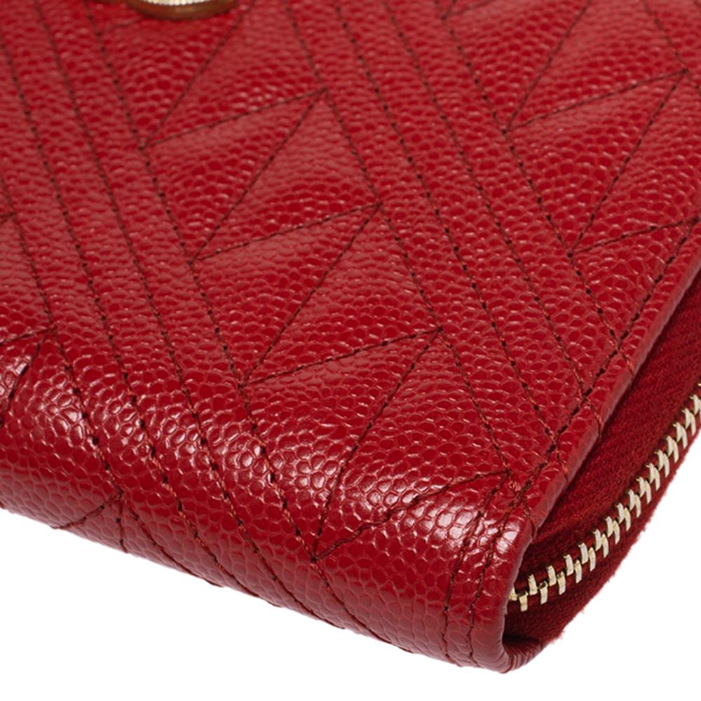 Chanel Red Caviar Leather CC Zip-Around Wallet 2
