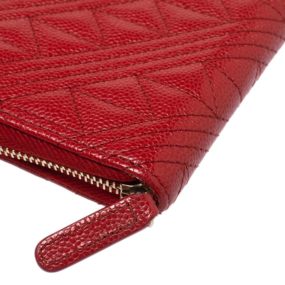 Chanel Red Caviar Leather CC Zip-Around Wallet 3
