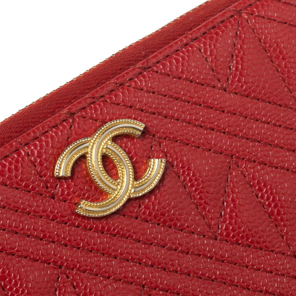 Chanel Red Caviar Leather CC Zip-Around Wallet 4