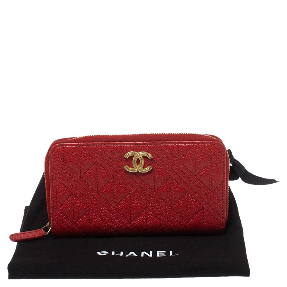 Chanel Red Caviar Leather CC Zip-Around Wallet 5