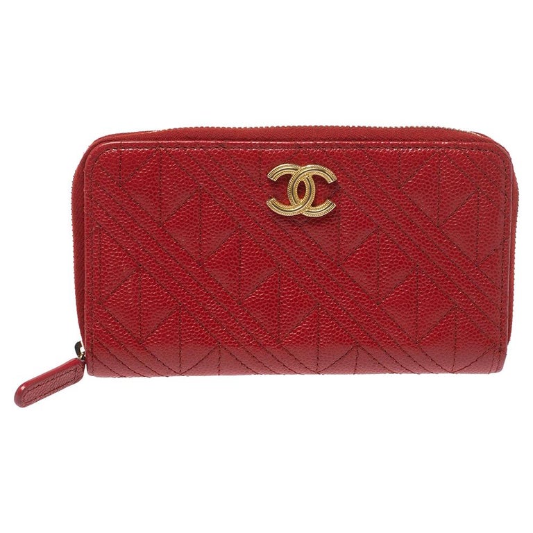 Chanel Red Caviar Leather CC Zip-Around Wallet at 1stDibs