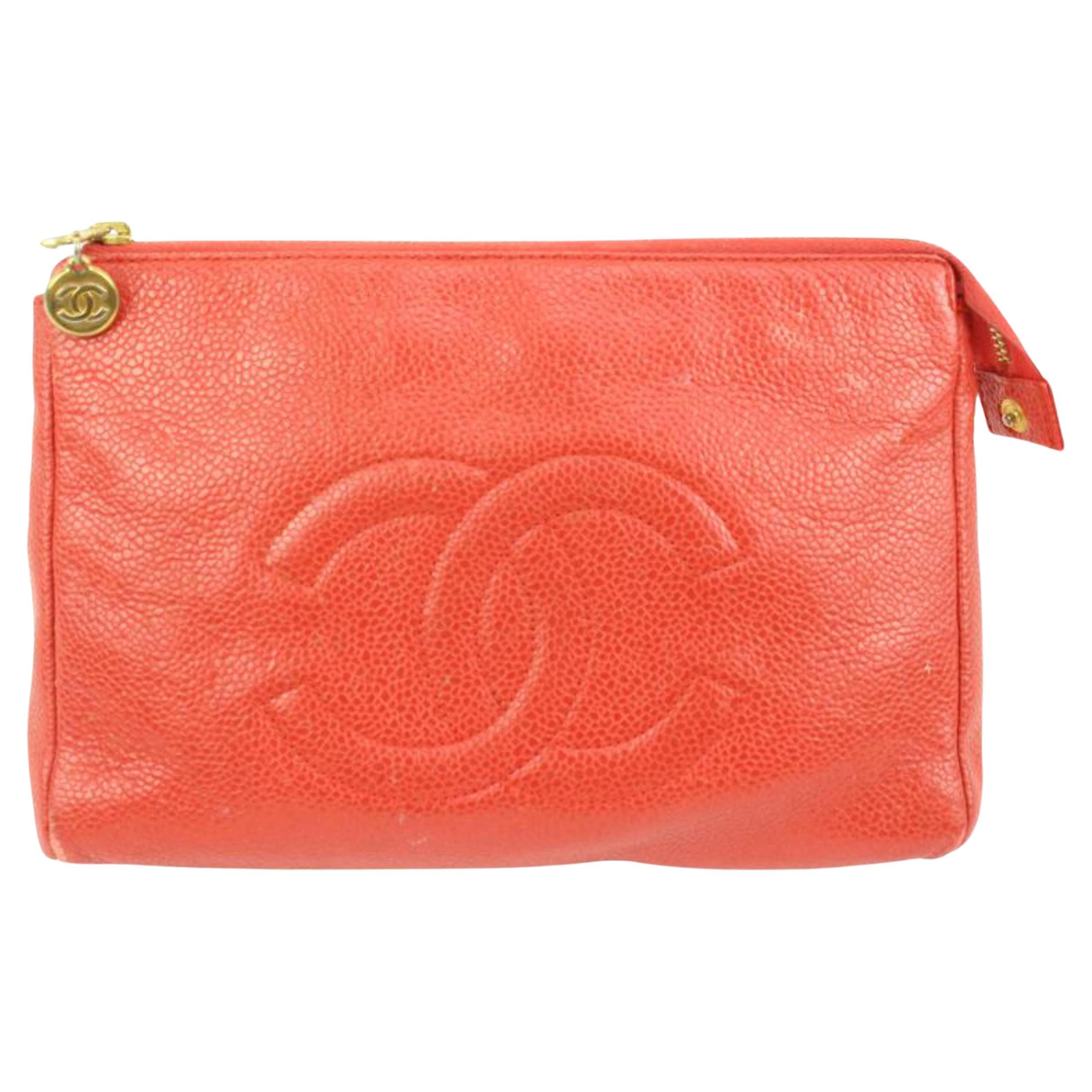 Chanel Red Caviar Leather CC Zip Toiletry Pouch Cosmetic Case 69cz411s at  1stDibs
