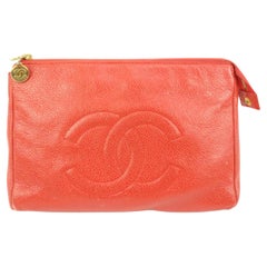 Chanel Rote Kaviar Leder CC Kosmetiktasche mit Reißverschluss 69cz411s