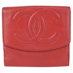 Vintage Chanel Red Caviar Leather Coin Purse Compact Wallet 824lv52