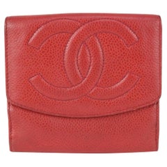 Chanel Rote Kaviar Leder Münzgeldbörse kompakte Brieftasche 824lv52