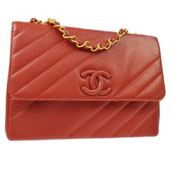 Chanel Red Caviar Leather Gold Evening Jumbo Large Shoulder Flap Bag