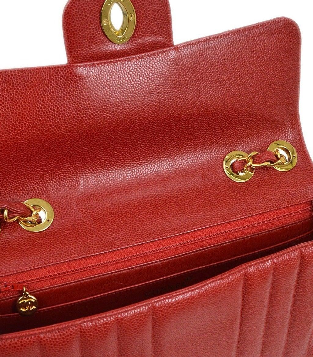 CHANEL Red Caviar Leather Gold Hardware Jumbo Evening Shoulder Flap Bag  In Good Condition In Chicago, IL