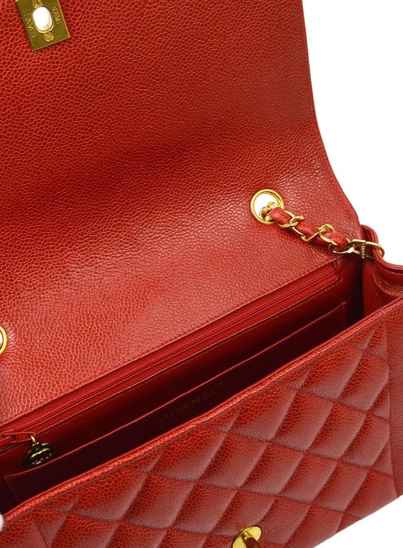 CHANEL Red Caviar Leather Gold Hardware Medium Diana Evening Shoulder Flap Bag In Good Condition In Chicago, IL