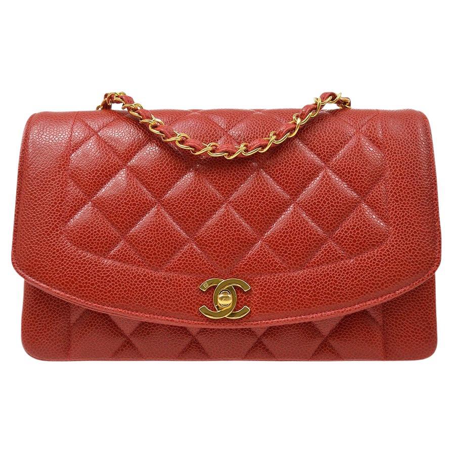 Chanel Vintage Diana Small Caviar Red Single Flap Gold Hardware