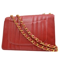 CHANEL Red Caviar Leather Gold Jumbo Evening Shoulder Flap Bag