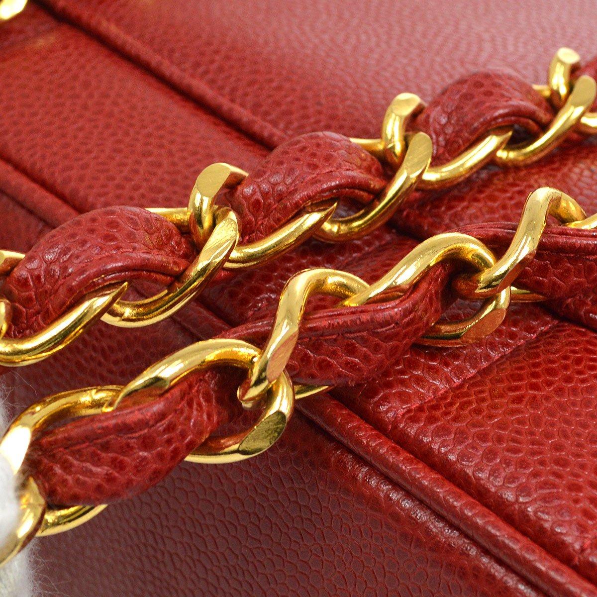 CHANEL Rote Abend-Umhängetasche aus Leder in Kaviar und Gold Jumbo im Angebot 2