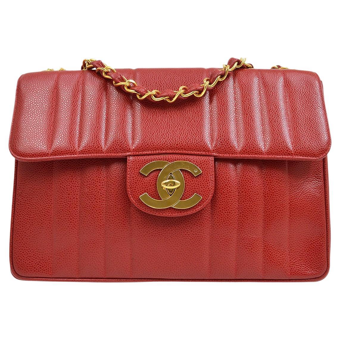 CHANEL Red Caviar Leather Gold Jumbo Evening Shoulder Flap Bag For Sale at  1stDibs