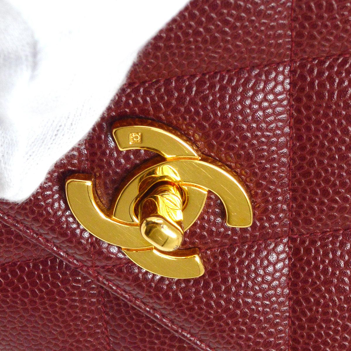 Women's CHANEL Red Caviar Leather Gold Top Handle Flap Bag