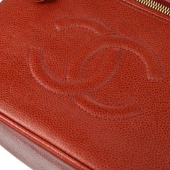Chanel Red Caviar Leather Gold Top Handle Satchel Cosmetic Travel Train Bag