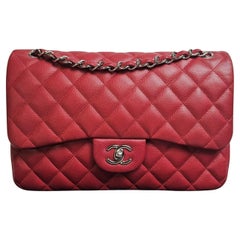 Chanel Red Caviar Leather Jumbo Double Flap Bag