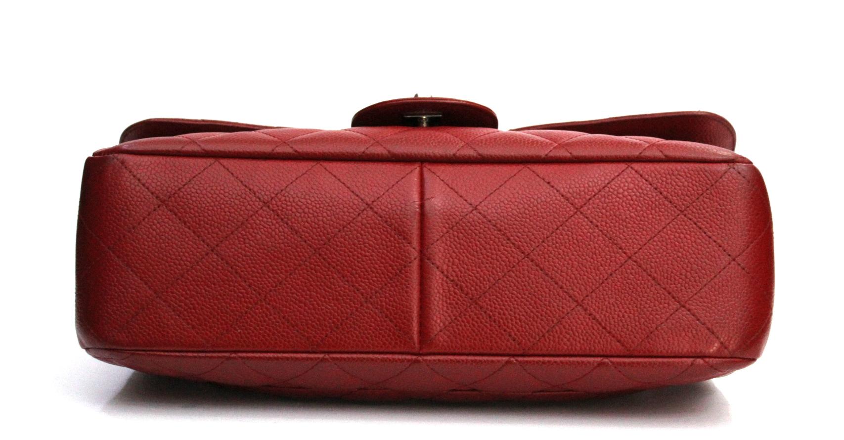 Chanel Red Caviar Leather Jumbo Flap Bag In Excellent Condition In Torre Del Greco, IT