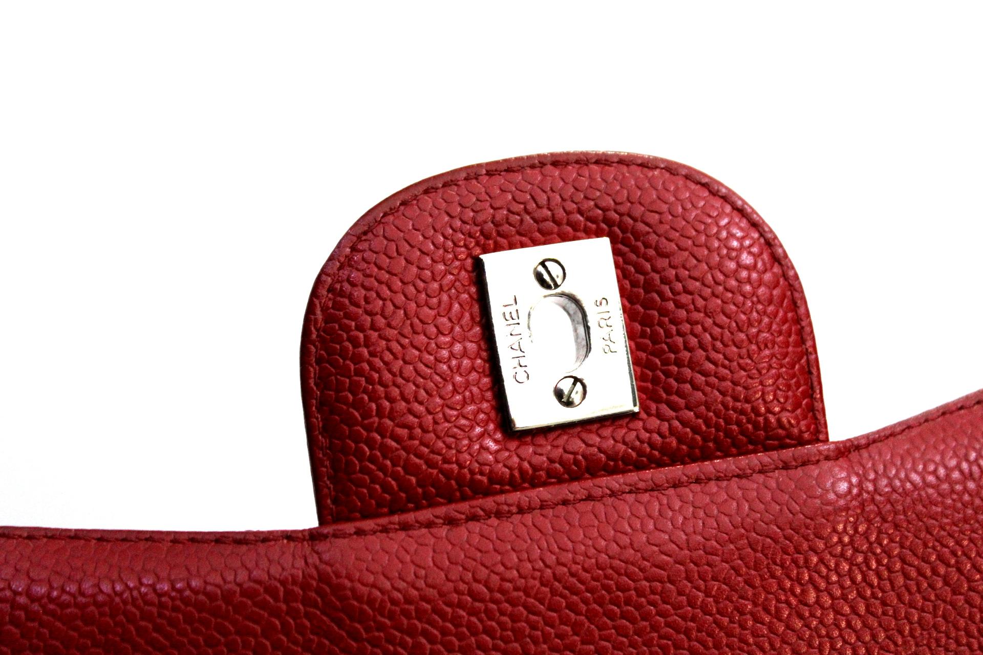 Chanel Red Caviar Leather Jumbo Flap Bag 2