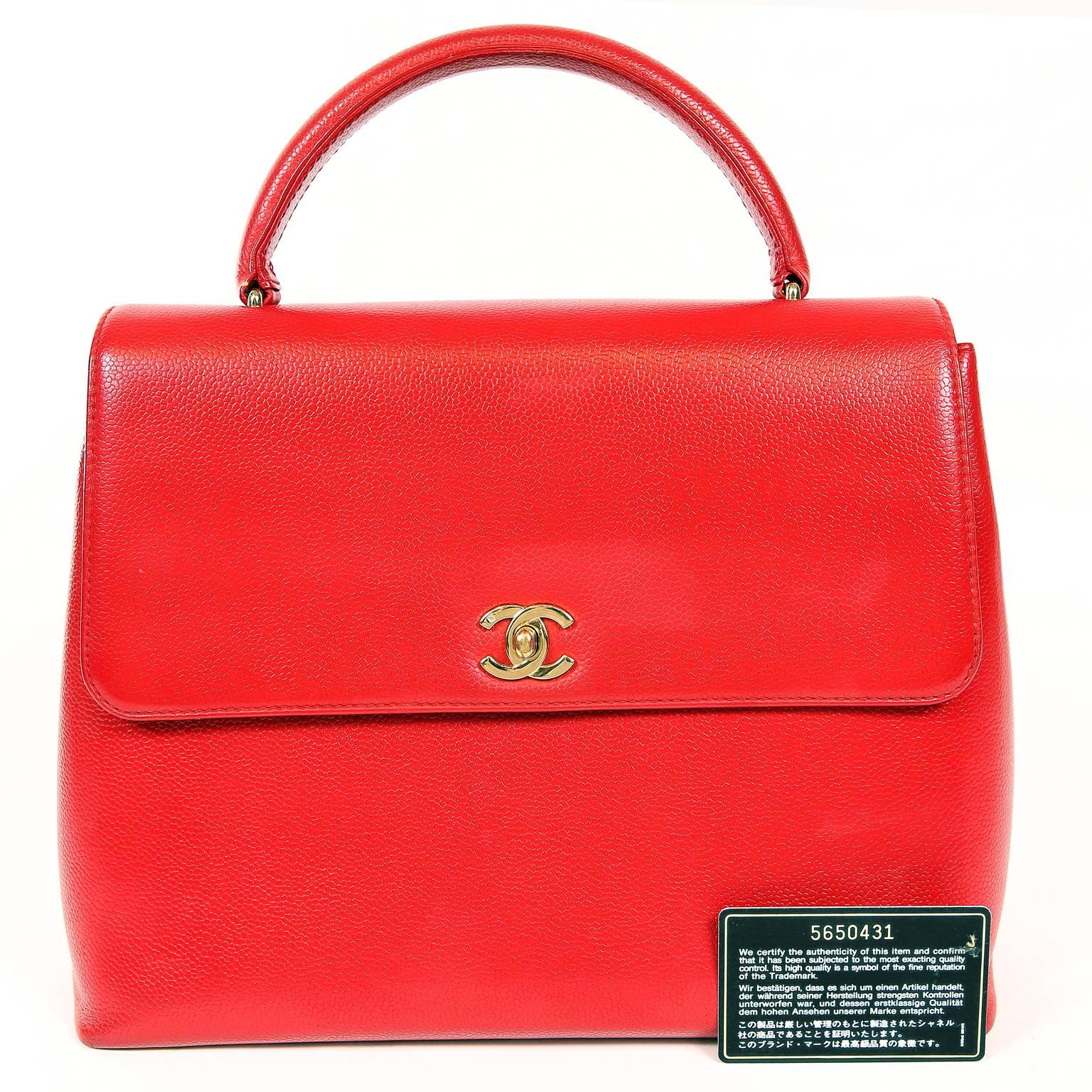 Chanel Red Caviar Leather Kelly Bag 6