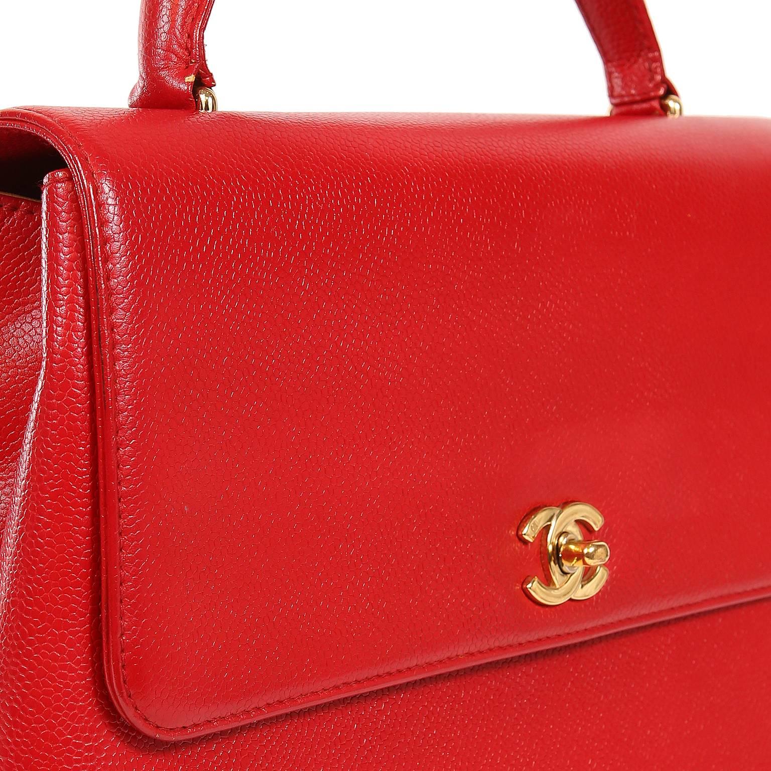 Chanel Red Caviar Leather Kelly Bag In Excellent Condition In Palm Beach, FL