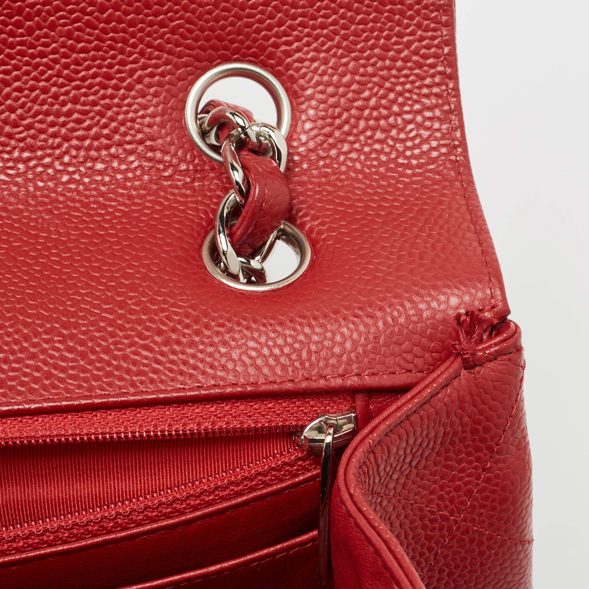 Chanel Red Caviar Leather Maxi Classic Double Flap Bag 7