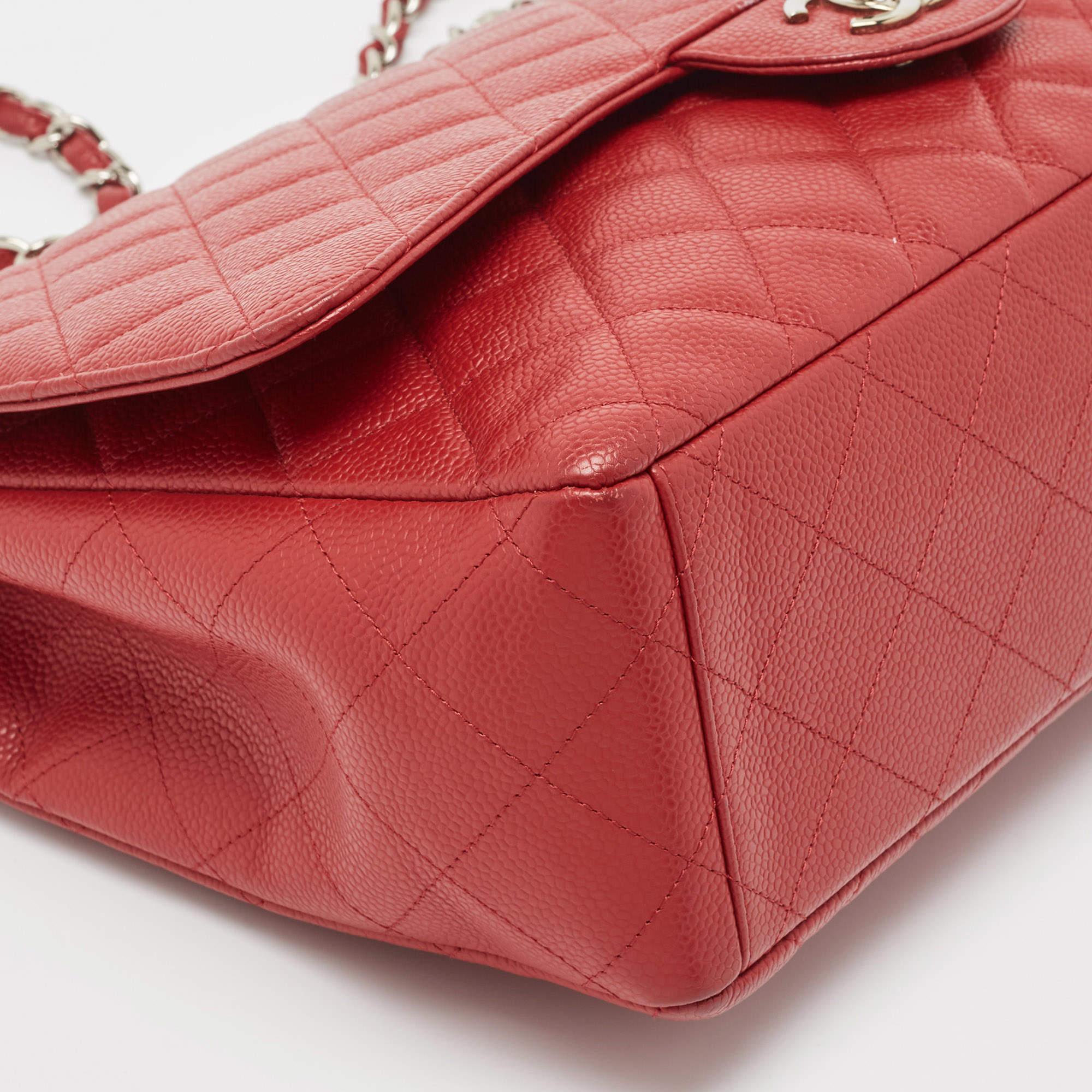 Chanel Red Caviar Leather Maxi Classic Double Flap Bag For Sale 10