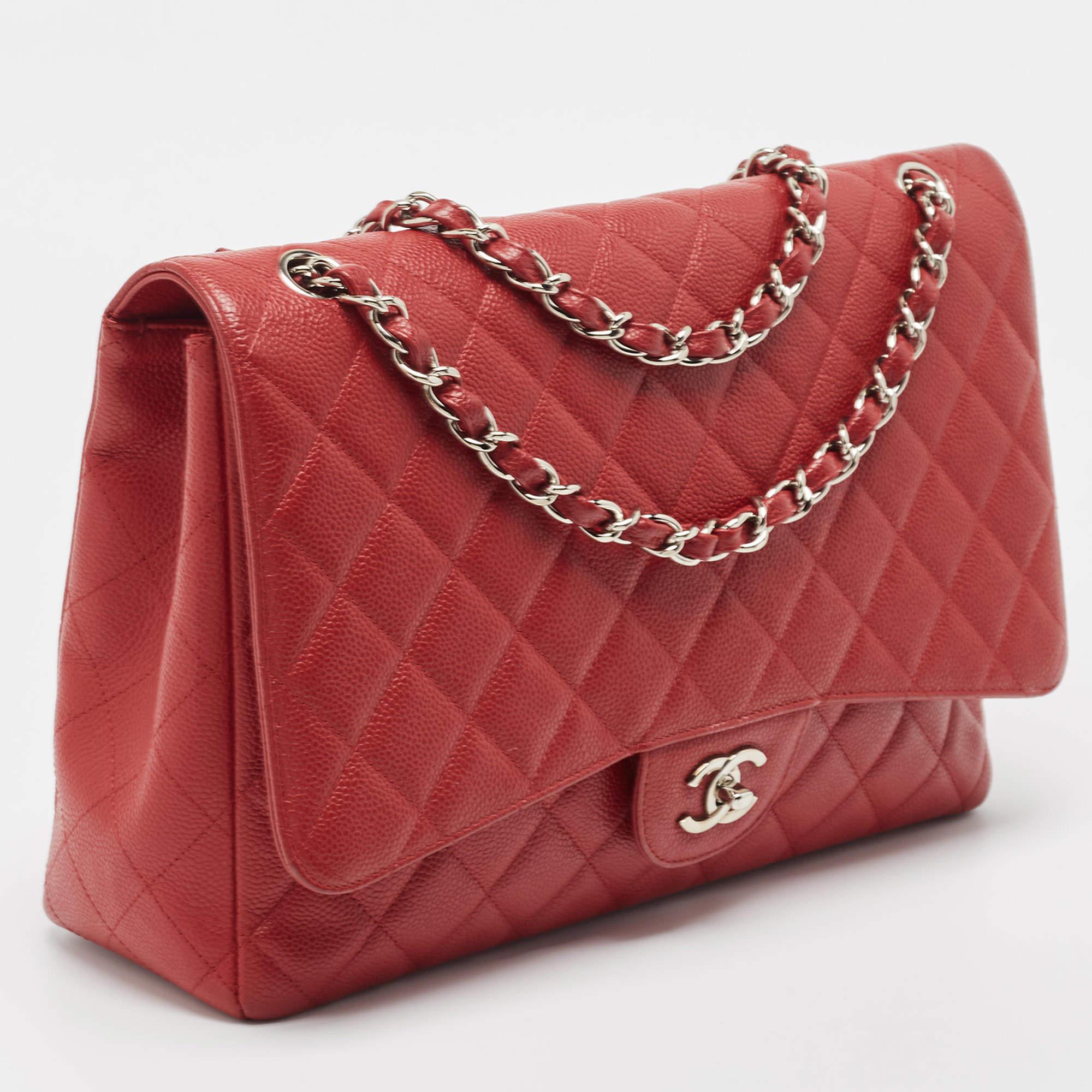 Women's Chanel Red Caviar Leather Maxi Classic Double Flap Bag For Sale